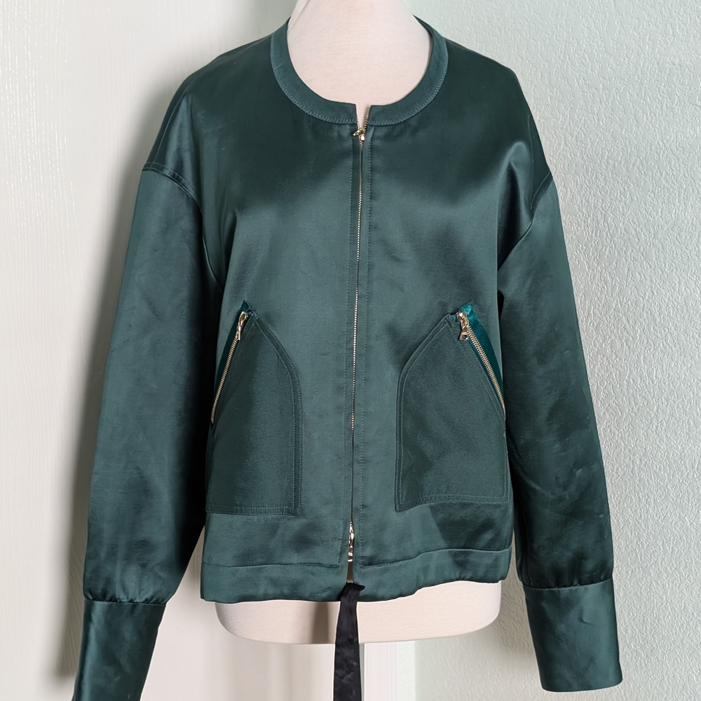 EUC Victoria Beckham Green Satin Jacket Size 10